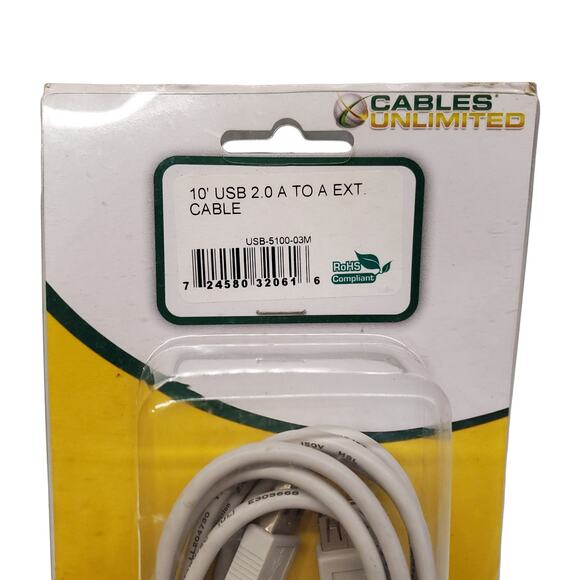 10 Foot USB 2.0 A Extension Cable Female to Male Cables Unlimited NEW - Picture 2 of 8